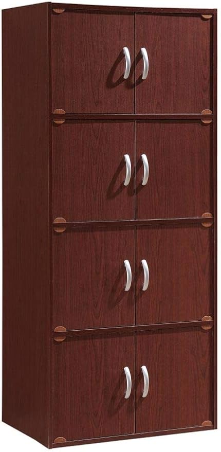 Hodedah 4-Shelf, 8-Door Bookcase Cabinet in Mahogany