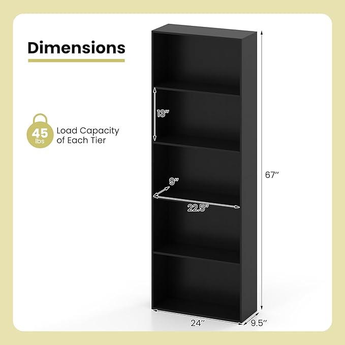 Giantex 5-Tier Bookshelf Set of 2, Freestanding Bookcase with 5 Open Shelf, Modern Display Shelf, Storage Organizer for Living Room Bedroom Home Office