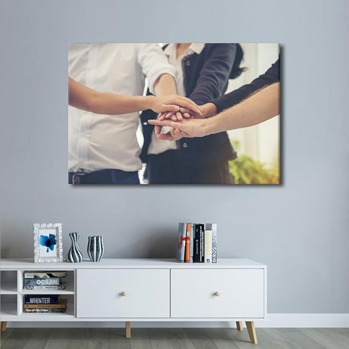 Large Wall Art Business Partners Team meeting Hands Gesture Pictures Modern Motivational Inspirational Success Teamwork Posters Canvas Art Wall Decor for Office Framed 1 Panel (24" Wx36 H)