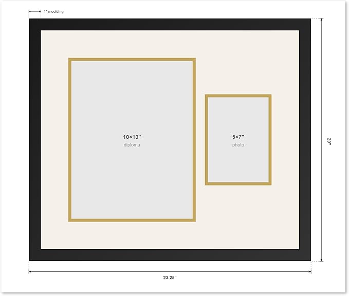 CountryArtHouse Fits 10 x 13 College Diploma (Portrait Traditional) and 5 x Diploma and Photo Frame Coastal Whitewash Genuine Hardwood with Black Over Metallic Gold Double mat