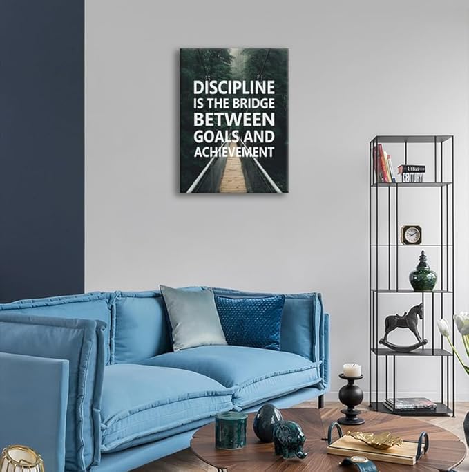 Motivational Wall Art Discipline Is The Bridge Between Goals And Achievement Painting Canvas Print Office Wall Decor Inspiring Poster Framed Inspirational Quotes Wall Art Decoration [18''Wx 24''H]