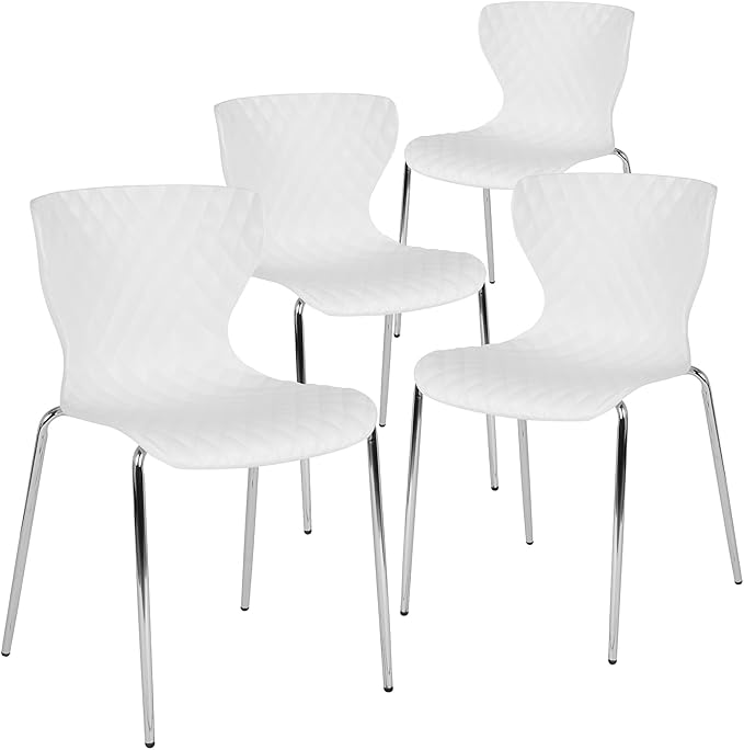 Flash Furniture 4 Pack Lowell Contemporary Design White Plastic Stack Chair