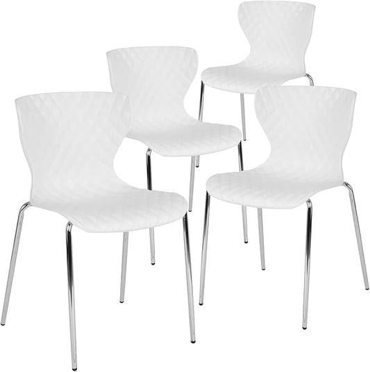 Flash Furniture 4 Pack Lowell Contemporary Design White Plastic Stack Chair
