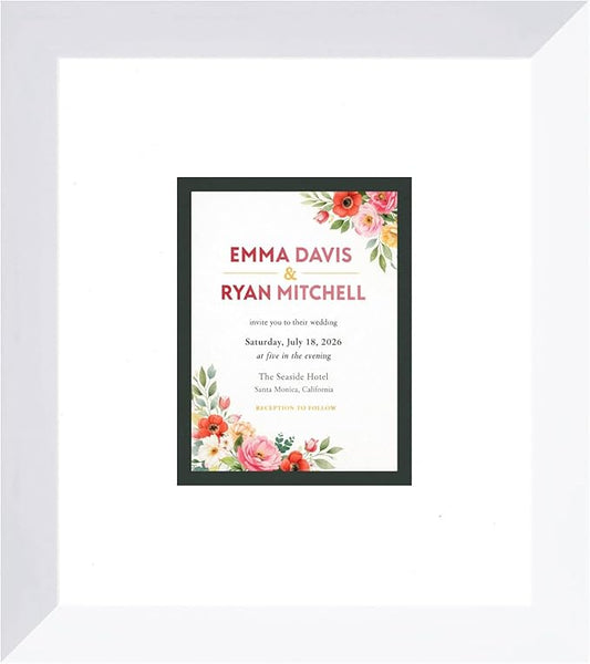 Invitation Picture Frame White With Double Mat White Over Black for 4.25x5.5 A2 Keepsake Made in the USA