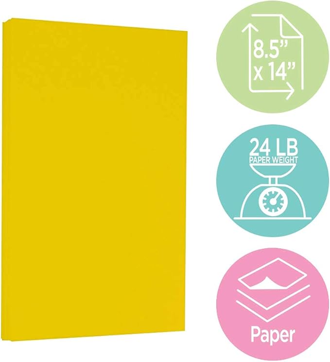 JAM PAPER Legal Colored 24lb Paper - 90 GSM - 8.5 x 14 - Yellow Recycled - 100 Sheets/Pack
