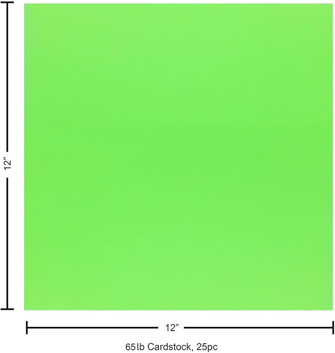 PA Paper Accents Smooth Cardstock 12" x 12" Lime Green, 65lb colored cardstock paper for card making, scrapbooking, printing, quilling and crafts, 25 piece pack