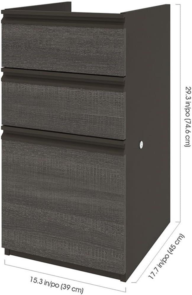 Bestar Prestige Plus 3 Drawer Add On File Cabinet in Bark Gray and Slate
