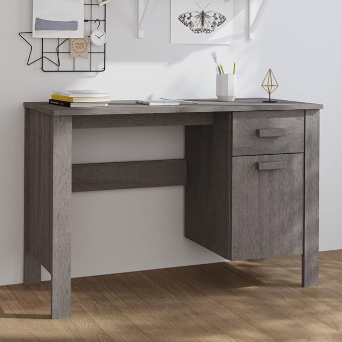 Modern Simple Computer Desk Home Office Desk, 44.5" Small PC Laptop Work Table with Storage Cabinet and Drawer, Study Writing Table Workstation for Space Saving, Light Gray