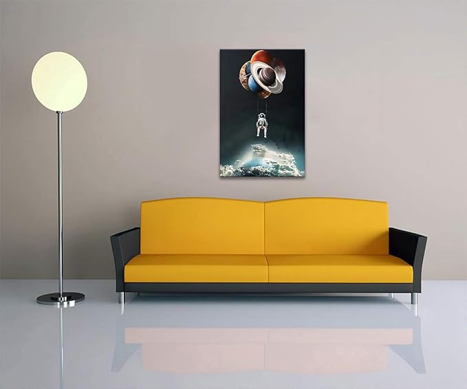 Yatsen Bridge Universe Theme Wall Art, Space Astronaut Holding Planetary Balloon Canvas Picture Art Print, Modern Home Wall Decor Stretched and Framed Ready to Hang - 24x36 inches