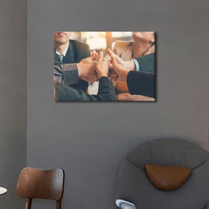 1 Panel Canvas Wall Art VMultiethnic People Group Working Togetherness Pictures Modern Decor Poster Canvas Print Frame Ready To Hang (12"Wx18"H)