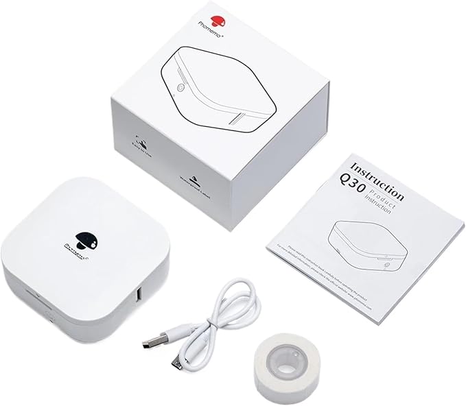 Label Printer, Q30 Label Maker Wireless Mini Thermal Printer Portable Adhesive Sticker Barcode Labeling Machine for School Home Office(White Printer)