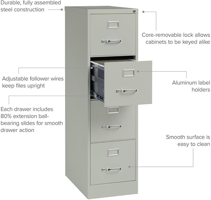 Pemberly Row Set of 6 4-Drawer Letter Width Vertical File Cabinet in Light Gray