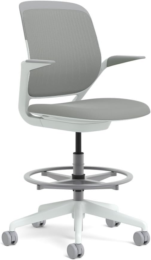 Steelcase White Base with Hard Floor Casters Cobi Stool, Nickel