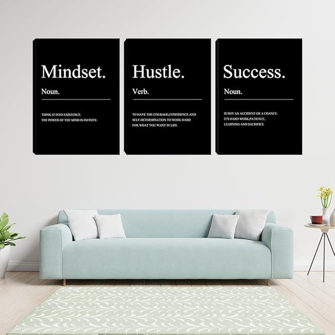 Motivational Wall Decor 3 Pieces Success Paintings Motivational Posters Prints Office Wall Decor Inspirational Canvas Wall Art Picture for Home Bedroom Living Room Decorations(36" Wx16 H)