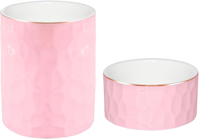 Aesthetic Desk Accessories Set of 2 For Your Office Desk Decor- Sturdy Concrete Desktop Accessories For Women Enhance Any Office Decor - Set incl. Ceramic Pink Pen Holder and Paper Clip Holder(Pink)