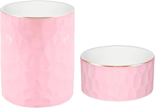 Aesthetic Desk Accessories Set of 2 For Your Office Desk Decor- Sturdy Concrete Desktop Accessories For Women Enhance Any Office Decor - Set incl. Ceramic Pink Pen Holder and Paper Clip Holder(Pink)