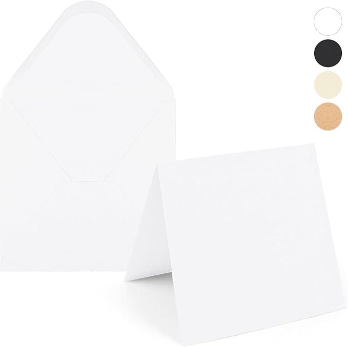 6X6 Bright White Cards and Envelopes Square Invitations 20PK 100 lb Thick White Card Stock for Card Making, Photo Cards, Embroidery