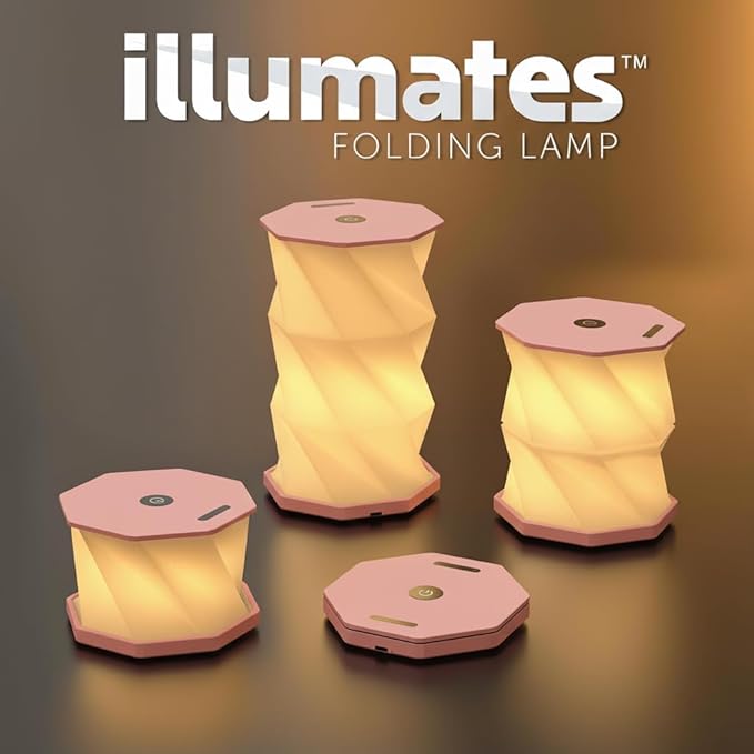 Origami Expanding Foldable LED Desk Lamp – USB Rechargeable & Portable - Dimmable Touch Control Light with Adjustable Height up to 5 1/2 for Office, Travel, Bedside - Sleek & Modern Design (Blush)