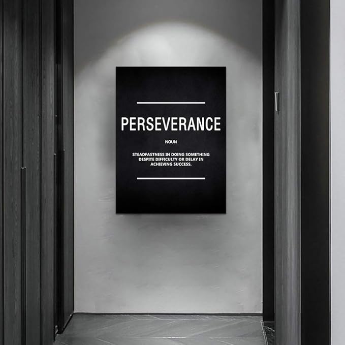 Inspirational Wall Art Motivational Entrepreneur Quote Painting Prints on Canvas Inspiring Hustle Posters Perseverance Noun Pictures Artwork Home Office Decor Framed Ready to Hang (18”Wx24”H)