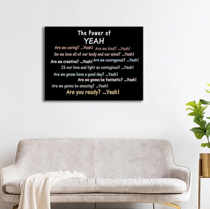 Inspirational Poster “The Power of Yeah” Motivational Wall Decor Positive Psychological Suggestion Q&A for Bedroom School Children's Room Psychotherapy Room Framed Ready to Hang [30" W X 40" H]