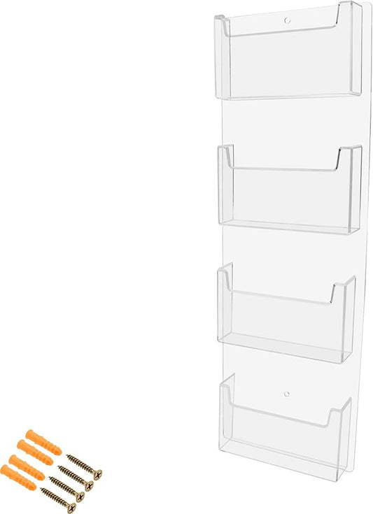Marketing Holders Postcard Holder Clear Acrylic 4 Pocket Wall Rack with Hanging Hardware Holds 6 x 4 Printed Materials Mail Bin Messages Rack for Libraries Cruise Ships or Airports