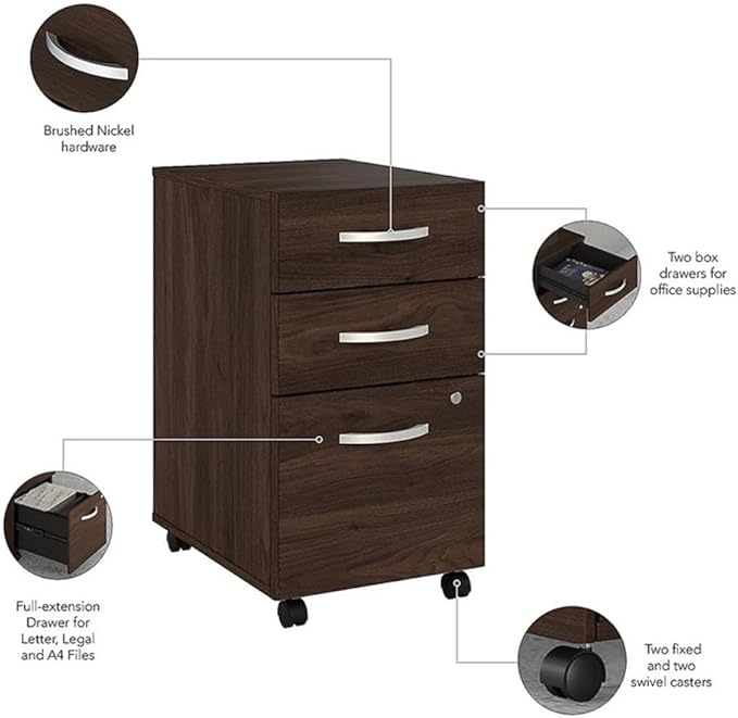 Bush Business Furniture Studio C Office Desk with Mobile File Cabinet, 72W x 30D, Black Walnut