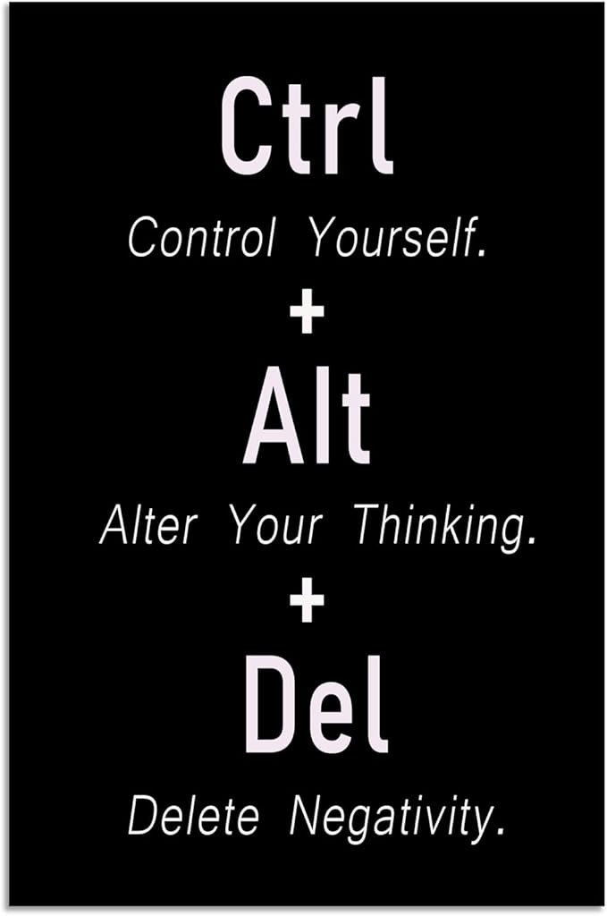 CTRL ALT DEL Signs Motivational Poster Positive Quotes Printed Artwork Framed Inspirational Wall Art Canvas For Office School Living Room [30" W X 40" H]
