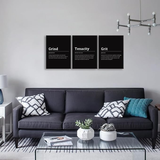 Inspirational Canvas Wall Art Office Wall Decor Motivational Grind Verb Quote Canvas Print Tenacity Grit Noun Positive Speech Quotes Painting Living Room Home Wall Decor Framed[36''Wx 16''H]