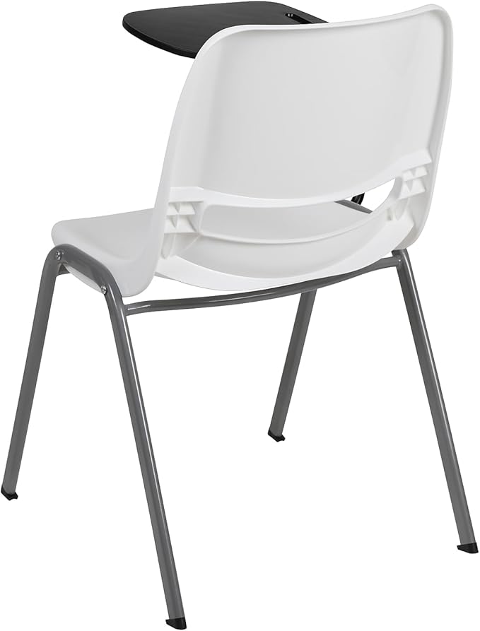 Flash Furniture HERCULES White Ergonomic Shell Chair with Right Handed Flip-Up Tablet Arm