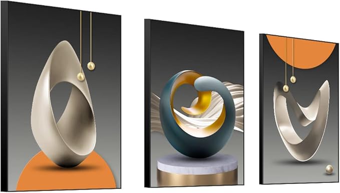 MPLONG Bright Style Large Framed Wall Art, Abstract Modern Art Shape Pattern White Blue Yellow Grey Wall Art Artfully Matching Living Room Bedroom Office Wall Decor - 24"x 32"x 3 Panels