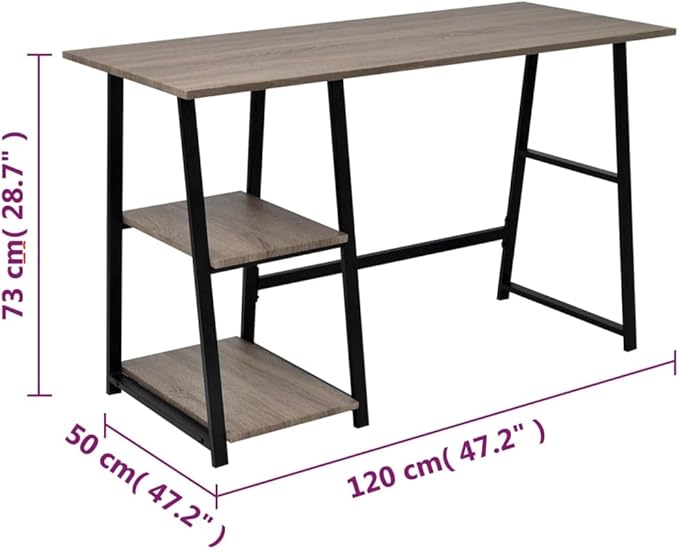Writing Table Computer Desk, Home Office Study Desk with 2-Tier Shelves, Industrial Simple Style PC Gaming Desk Workstation for PC Laptop Notebook, Gray