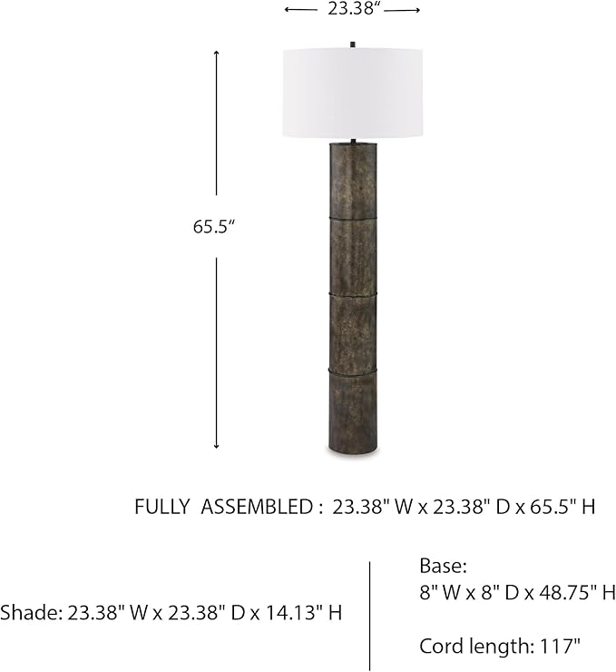 Signature Design by Ashley Jebson Contemporary Metal Floor Lamp with 3-Way Switch, Dark Brown & White