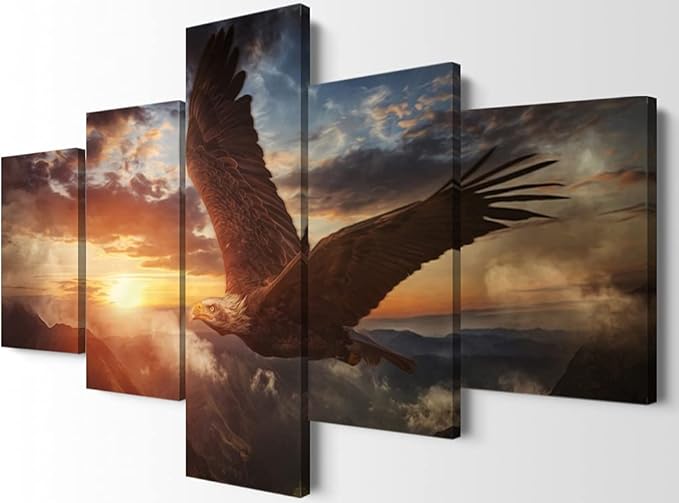 YOUHONG Eagle Wall Art 5-Panel with Wooden Frame - Waterproof Animal Posters for Wall Decor, Lightweight Frames Modern Eagles Decor for Living Room Office (70''W x 40''H)