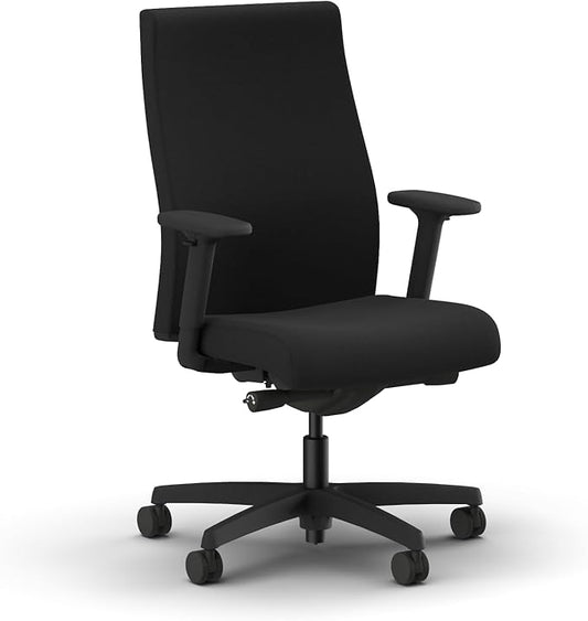 HON Ignition 2.0 Fabric Office Chair, Upholstered, Adjustable Arms, Advanced Synchro-Tilt Recline Executive Ergonomic Office Chair, Black Frame, Black