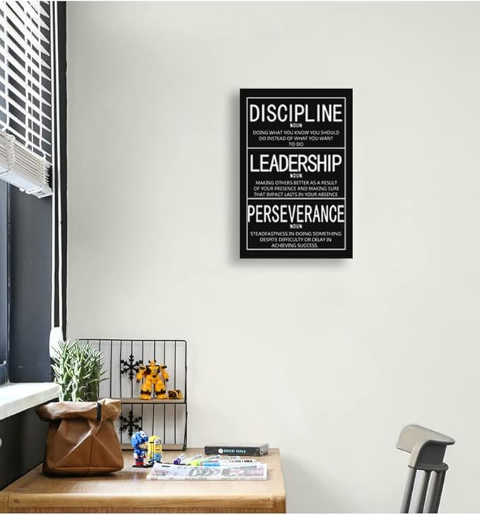 Inspirational Office Wall Art Motivational Canvas Painting Positive Quotes Posters Discipline Leadership Perseverance Prints Artwork Home Office Decor Framed [24W x 36H]