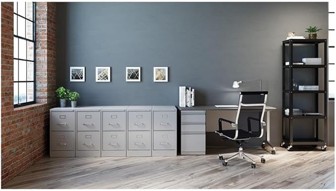 Pemberly Row 22" 2-Drawer Metal Vertical Filing Cabinet, Light Gray Finish, Commercial Grade Steel Construction, Lockable Letter Width Drawers, Smooth Ball-Bearing Slides, Office Storage Solution