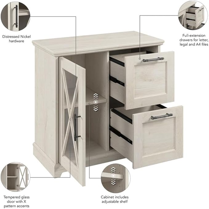 BOWERY HILL 2 Drawers 30" Lateral White Engineered Wood Filing Cabinet Easy Assembly Stationary Legal/Letter/A4 Size for Home, Office