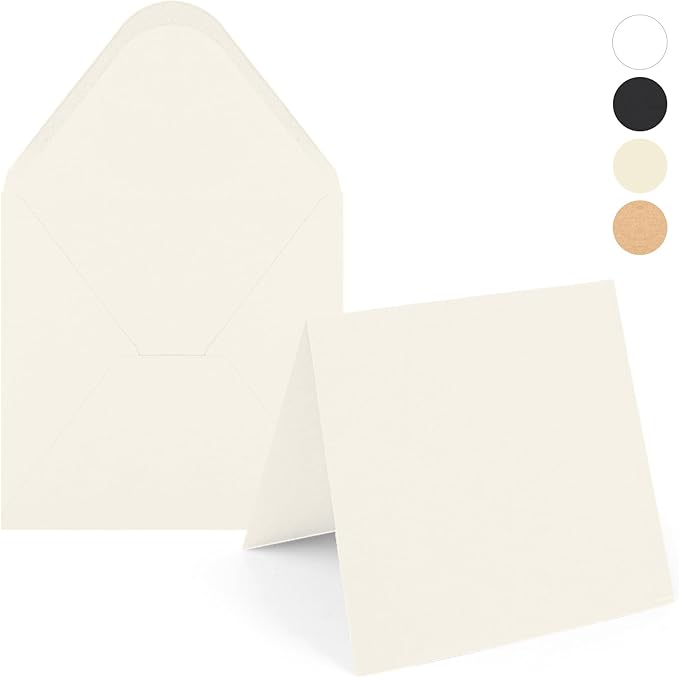 20PK 6X6 Ivory Blank Card Envelopes Set Square Folded Thank You Cards 300GSM Heavy-weight Printable Cardstock Tented Note Cards for Invitations Wedding Baby Shower, Holiday and All Occasion