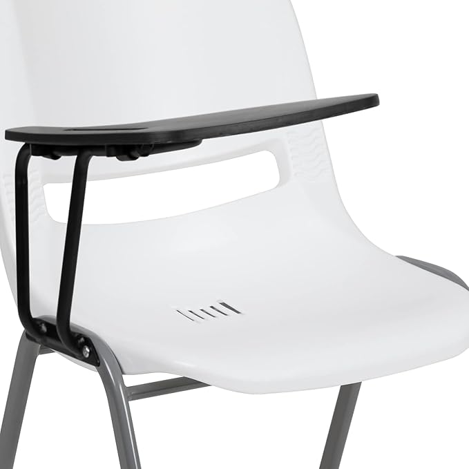 Flash Furniture HERCULES White Ergonomic Shell Chair with Right Handed Flip-Up Tablet Arm