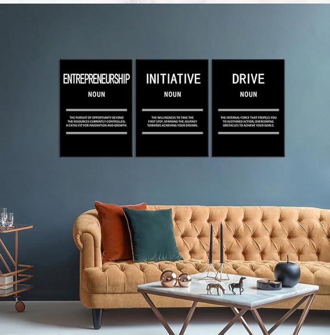 Inspirational Canvas Wall Art for Office Entrepreneurship Initiative Drive 3 Panel Motivational Leadership Print Poster Painting Modern Inspiring Artwork for Home Living Room Wall Decor[36''Wx 16''H]