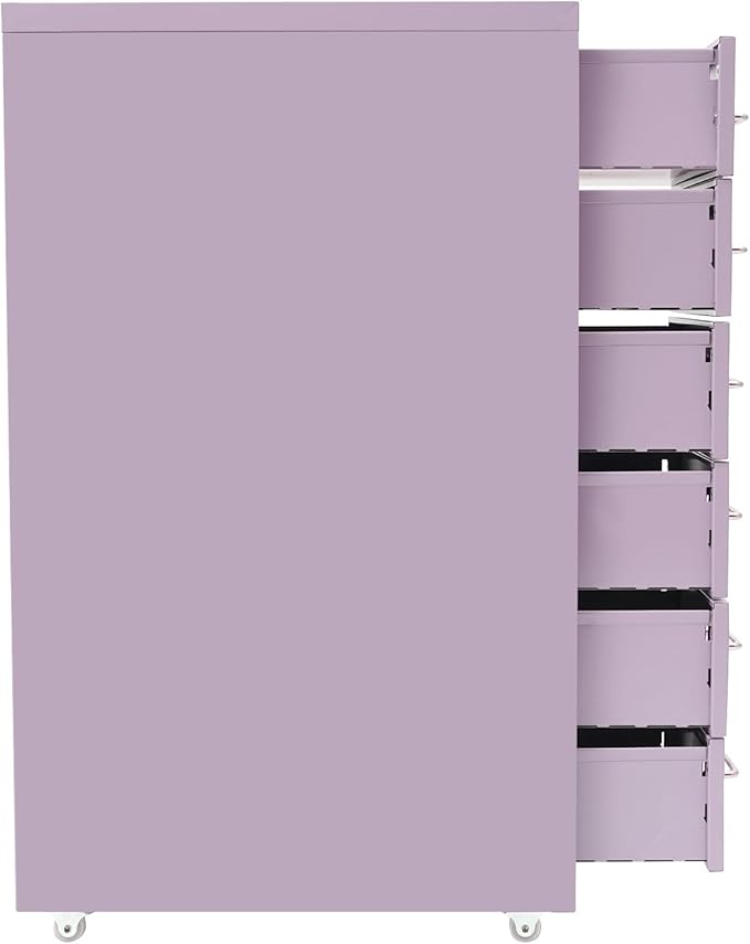 Vertical File Cabinets | 6 Drawer File Cabinet with Lock | Steel Lockable Storage Cabinets | Metal S-torage Cabinet for Home Office | storage A4/F4/Letter/Legal | With 4 Wheels | 2X Keys (Purple)