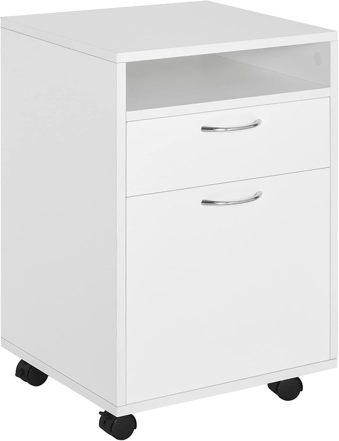 HOMCOM Rolling File Cabinet with Shelf, Office Container with Drawer, Office Cabinet, Storage Container for Office, Study, White, 40 x 35 x 60 cm