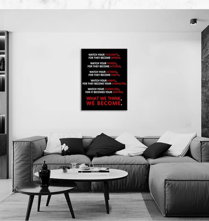 Watch Your Thoughts Pictures Inspirational Wall Art Motivational Posters Prints on Canvas Positive Modern Inspiring Entrepreneur Quotes Artwork Home Office Decor Framed Ready to Hang [30″W X 40″H]