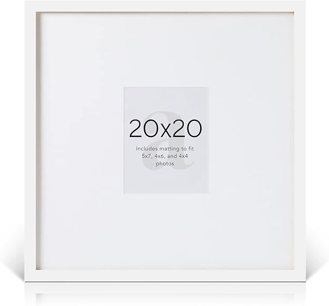 artisane home goods - Gallery Frame 1.0, Picture Frame, 20x20 White, Gallery Wall Frame Set, Large Picture Frame, Oversized Mat (4x4, 4x6, and 5x7)