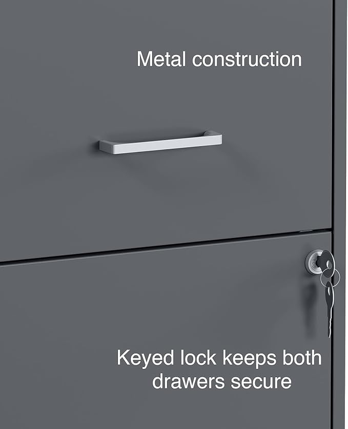 STAPLES Vertical File Cabinet for Letter/Legal Files, 2-Drawer, Letter/Legal Compatible, Locking, Graphite