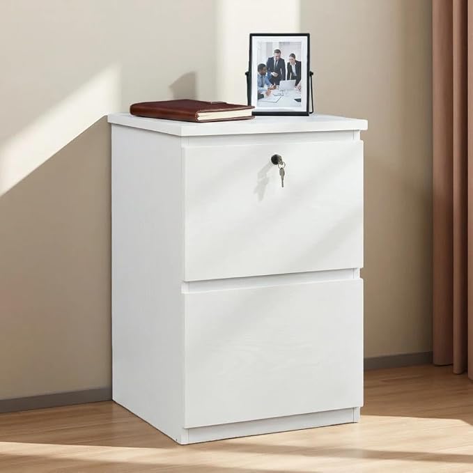 kowo 2 Drawer Wood File Cabinet with Lock, Printer Stand, Vertical Filing Cabinet fits A4, Letter, and Legal Size Documents for Home Office, White