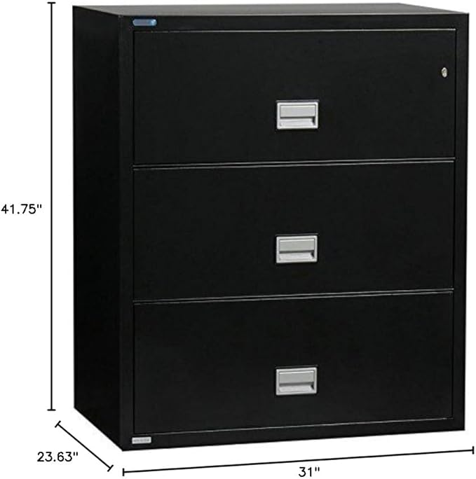 31 inch Wide 3-Drawer Lateral Fireproof File Cabinet – Legal and Letter Size Filing – Key Lock – Water Resistant – Fire Safe and Impact Rated – Black Finish – Model LAT3W31B