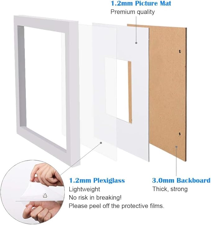 Egofine 16x24 Picture Frame Set of 2 Made of Solid Wood Covered by Plexiglass, Table Top Display and Wall Mounting Photo Frame, White