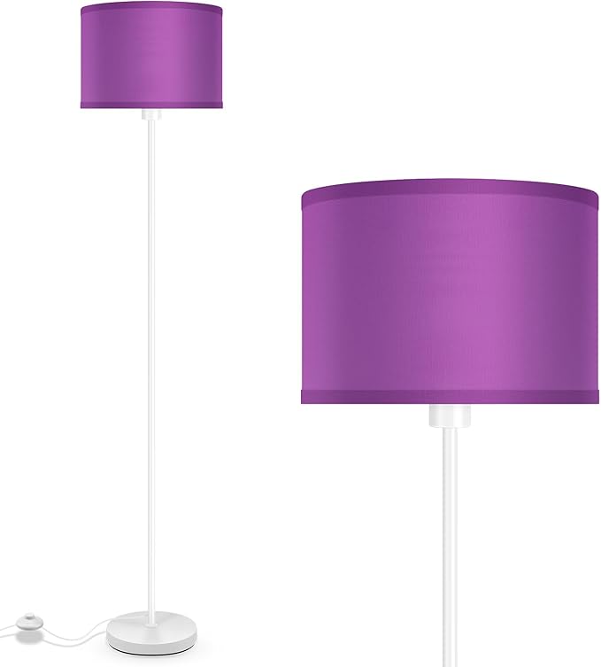 Floor Lamp, Standing Lamp, Modern Stand Up Lamps with Purple Lampshade, 59" Tall, Foot Switch, Simple Living Room Decor for Kids Room, Girls Room, Den, Office - White(NO Bulb,E26 Base)