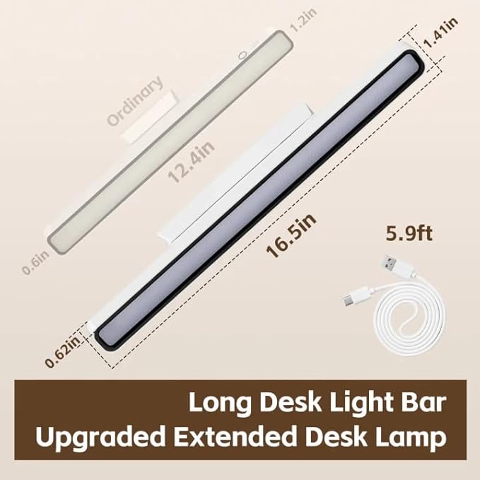 Desk Light Bar 16.5in Rechargeable LED Magnetic Light Bar with Remote Control, 3000K, 4500K, 6000K Color Temperature Battery Powered Under Cabinet Lighting for Desk, Home Office, Under Shelf